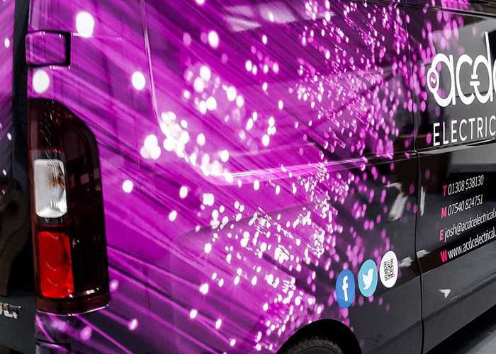High Resolution Photo Quality Printed Vehicle Graphics to look like electric fibre cable on black van