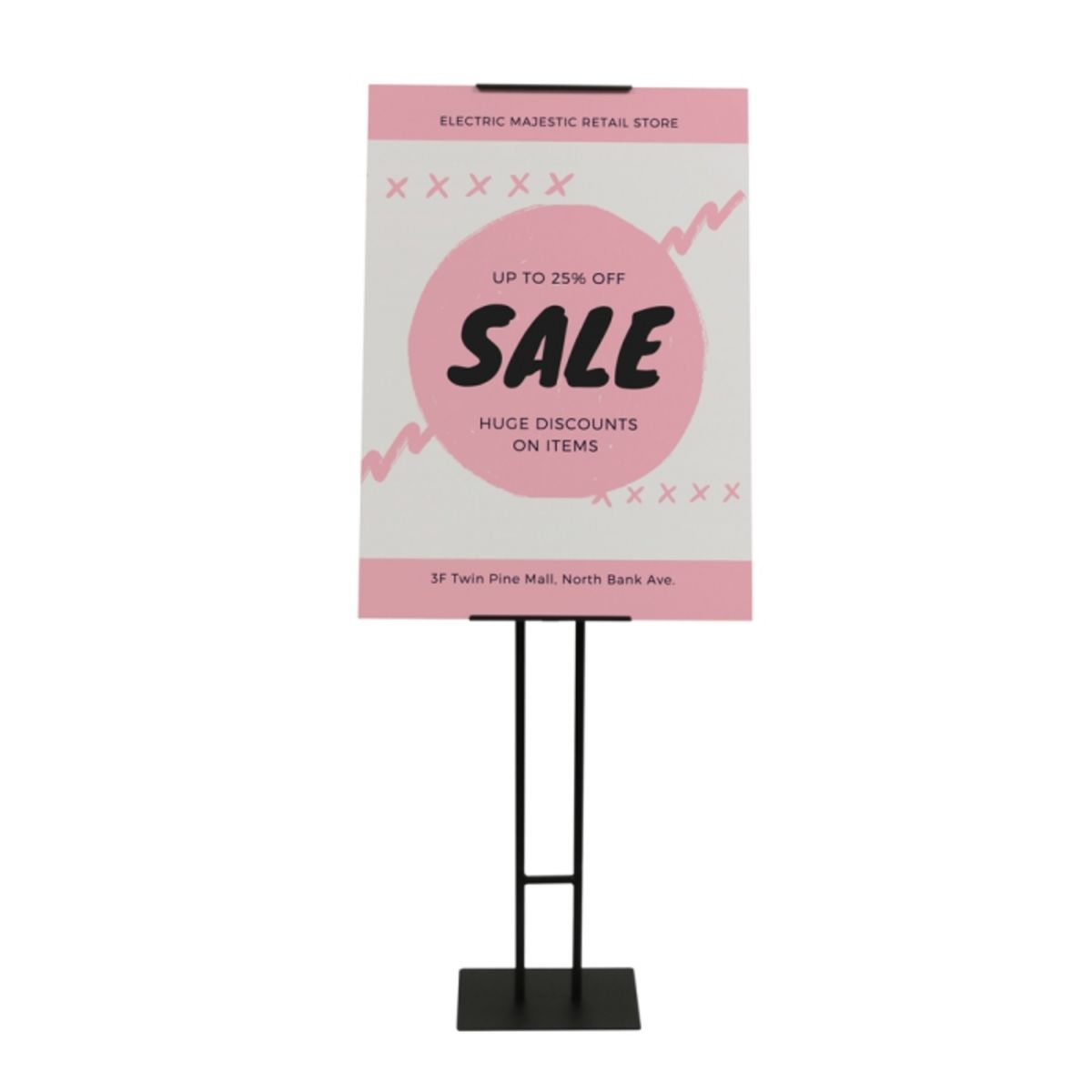 Single sided metal display easel available stands upright or angled.png