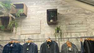 Printed Reclaimed Wood POS & Wayfinding Display for Otter Garden Centre Clothing Store - White Stuff & Weird Fish Clothing