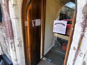 Custom Printed Window Display Sticker detailing business opening information and contact details