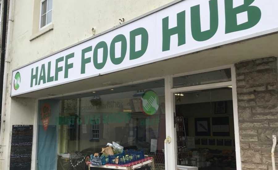 Shop signs for the Halff Food Hub Axminster