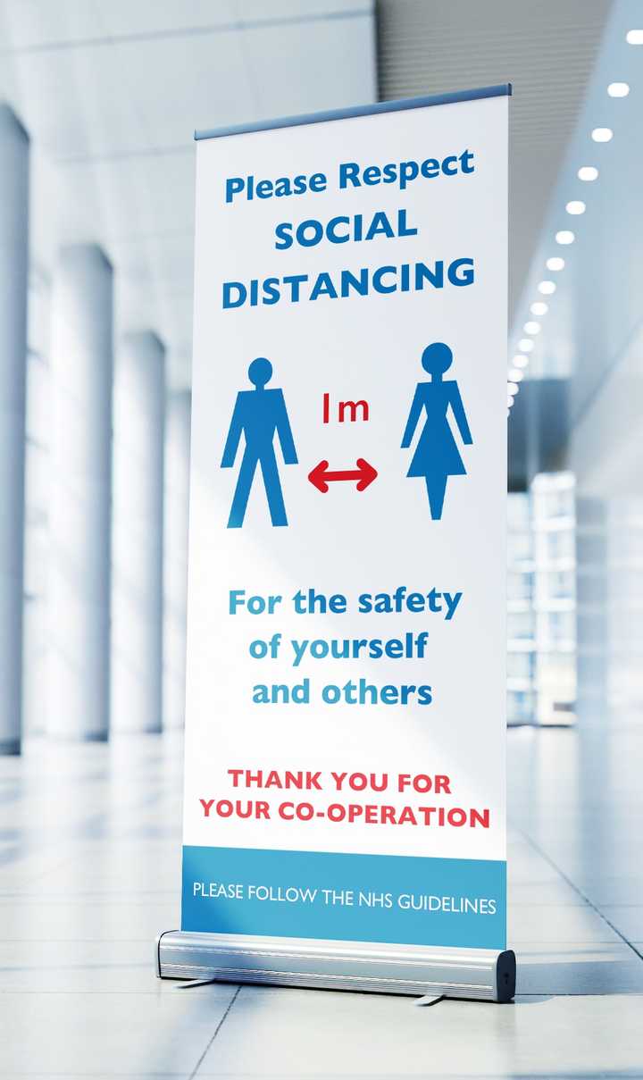 Retail Signs Shop Guidance Social Distancing Safety Roller Banner Pull Up 