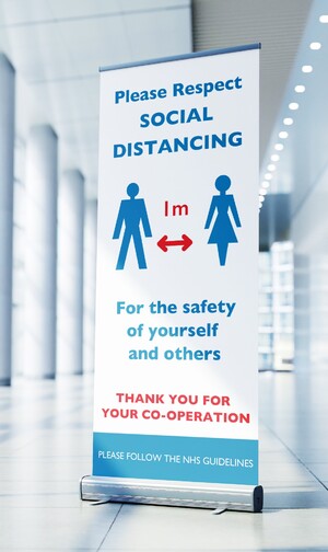 Social Distancing Pull-Up Roller Banner Stand