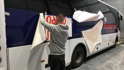 Rooster Bus Graphics installed at Creative Solutions