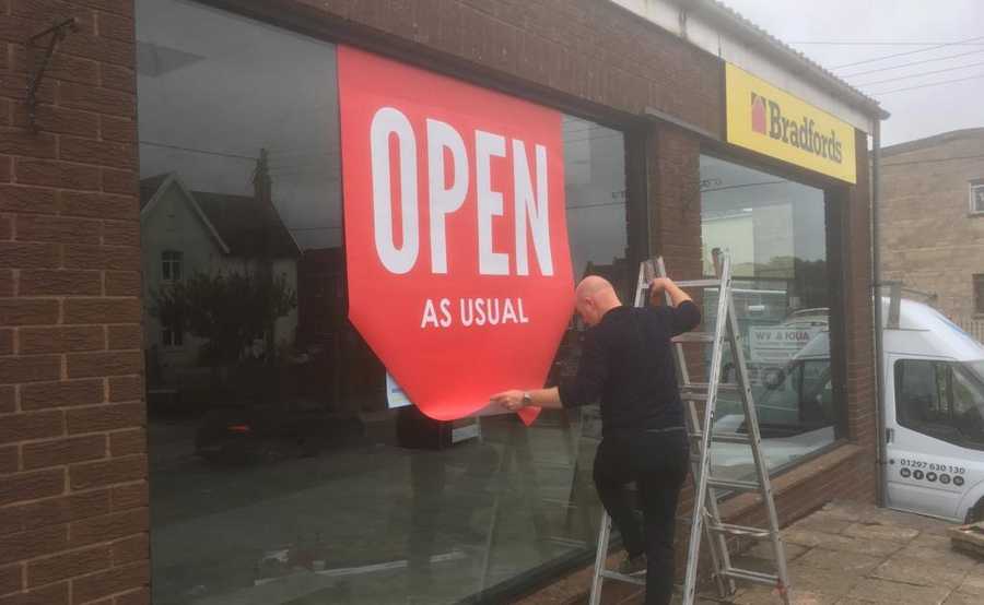 Window Graphics being installed at Bradfords 