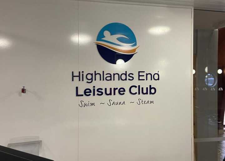 Acrylic for Highlands End Leisure Club with the text "Swim - Sauna - Steam."