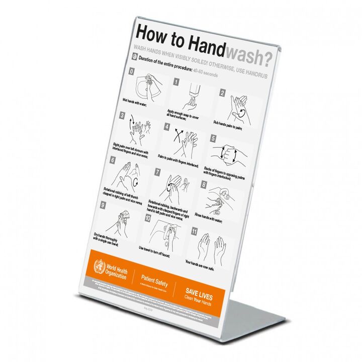 Acrylic Angled Information Poster Display Hand wash and poster
