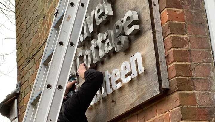 Bespoke wooden sign being created for River Cottage