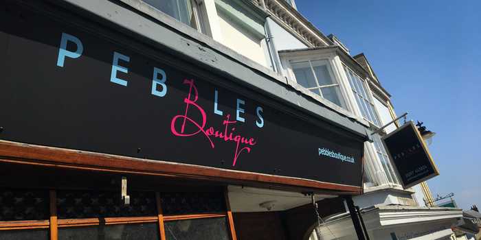 Pebbles Boutique Signage, Lyme Regis