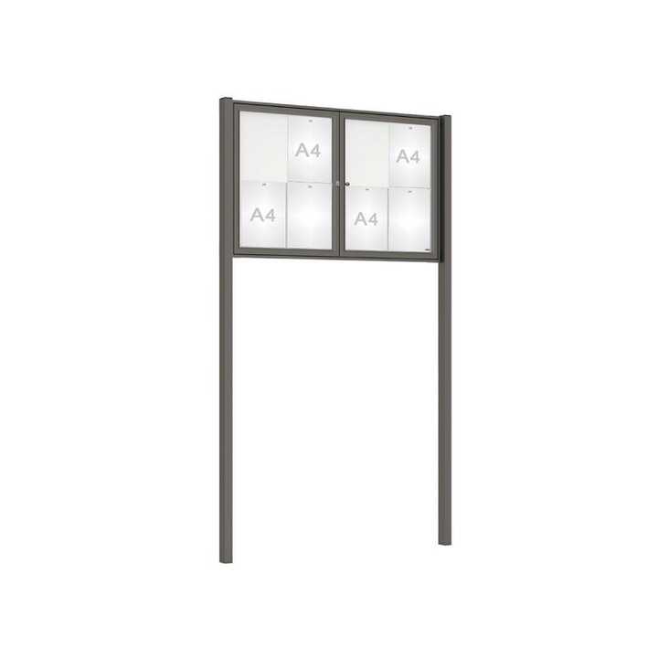 8 x A4 - Procity Grey - Without - Tradition Double Door Magnetic External Notice Board With Post Kit