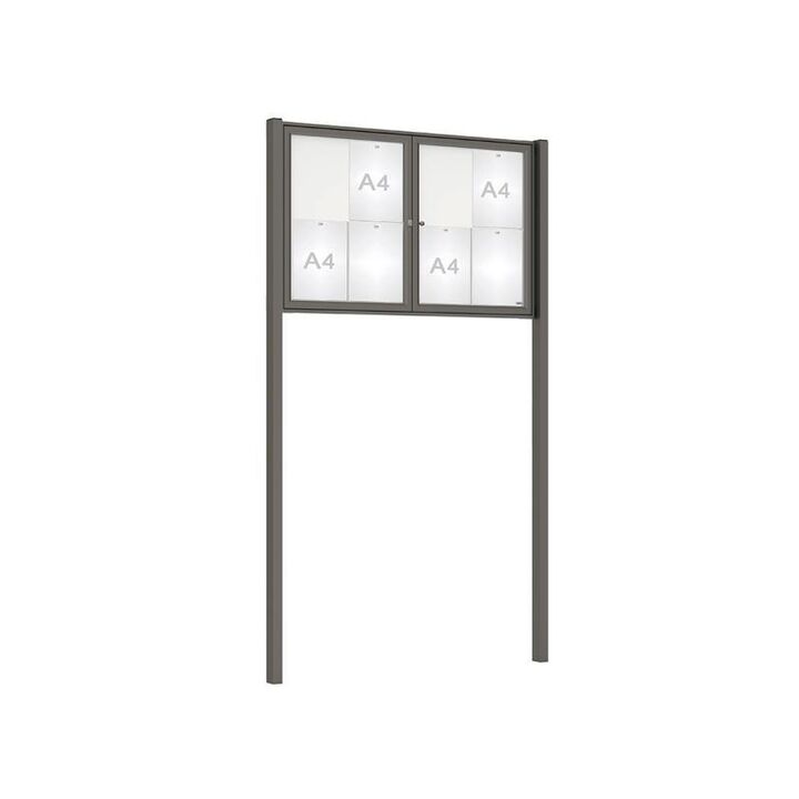 8 x A4 - Procity Grey - Without - Tradition Double Door Magnetic External Notice Board With Post Kit