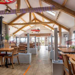 This is a picture of Martin's Bar with COVID protective screens