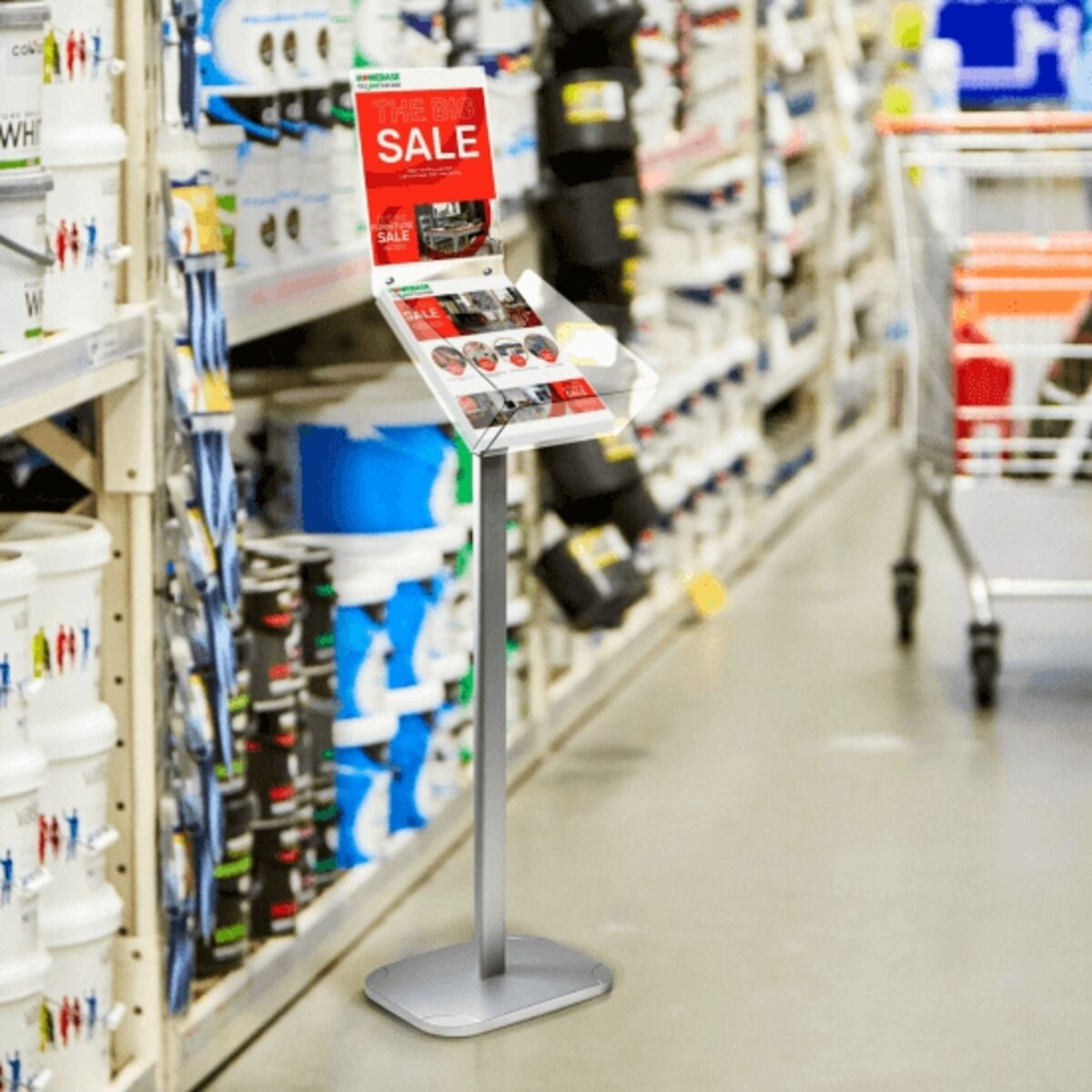 A4 freestanding brochure stand with poster holder header space.png