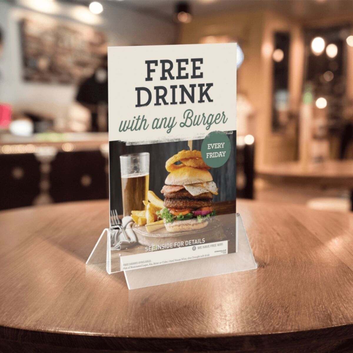 Acrylic Menu Card Holder Base on a pub table.png