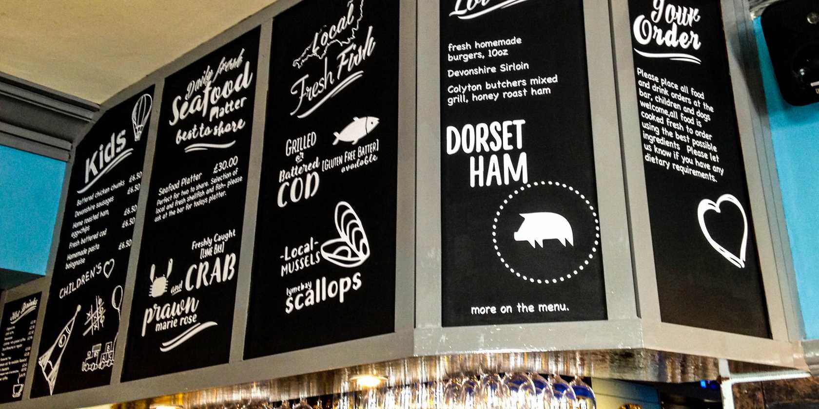 Custom printed blackboard for the Cobb Arms Pub in Dorset