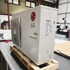 White LG THERMA V Air Source Heat Pump on pallet