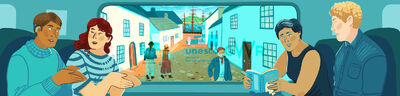 Appledore from The Hundred Days by Patrick O'Brian with Exeter College students and GWR passengers.png