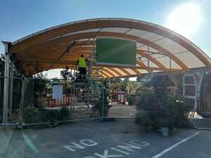 New curved fascia panel sign for Groves Nurseries taking shape New curved fascia panel sign for Groves Nurseries taking shape