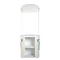 Back view of the Finesse2 promotional display counter with header and poles including storage shelf..jpg