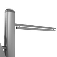 Banner display stand with brochure shelves and modular design.png