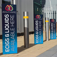 Bollard Wraps in retail car park showing Aquavape artwork.jpg