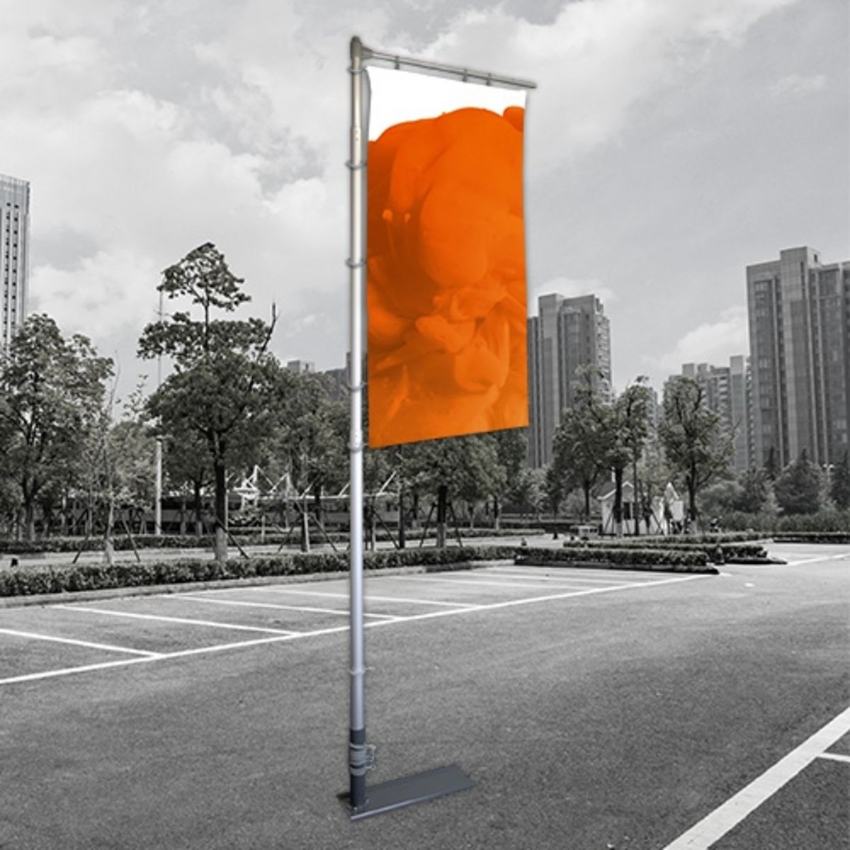 Telescopic Large Car Forecourt Flag With Drive-On Base
