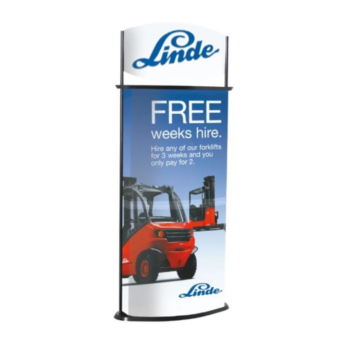 Complete Linde Standalone display with two two units and a rounded bottom header..jpg