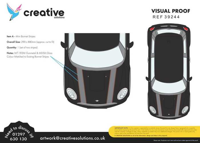 Custom Mini Cooper Vinyl Bonnet Stripes Artwork Visual Proof