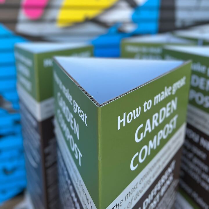 Custom Print 3D Shaped Xanita Print Board in Triangle Shape for Garden Centre.jpg