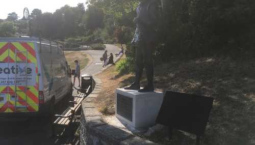 Creative Solutions installing a new sign in Lyme Regis