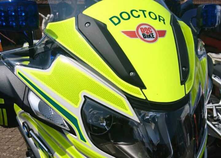 Reflective motorbike graphics and custom printed logo sticker for DocBike
