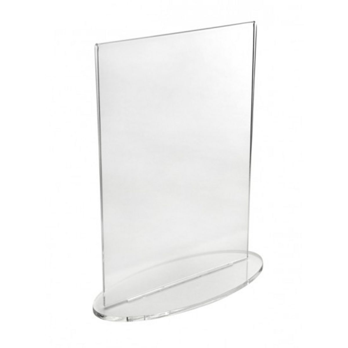 Double Sided Acrylic Poster Holder Portrait with an oval base.jpg