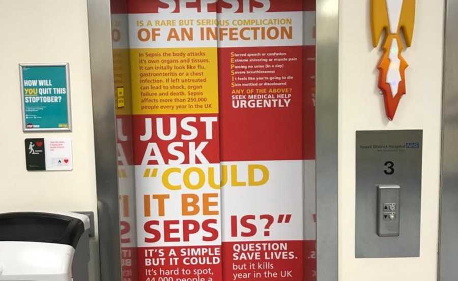 Lift Wrap at Yeovil District Hospital for Sepsis Awareness