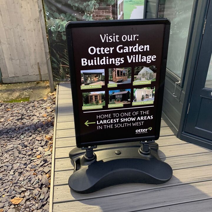 Entrance Spring Forecourt Pavemetn Sign With Printed Posters Double Sided - Black Hardware and Base.jpg