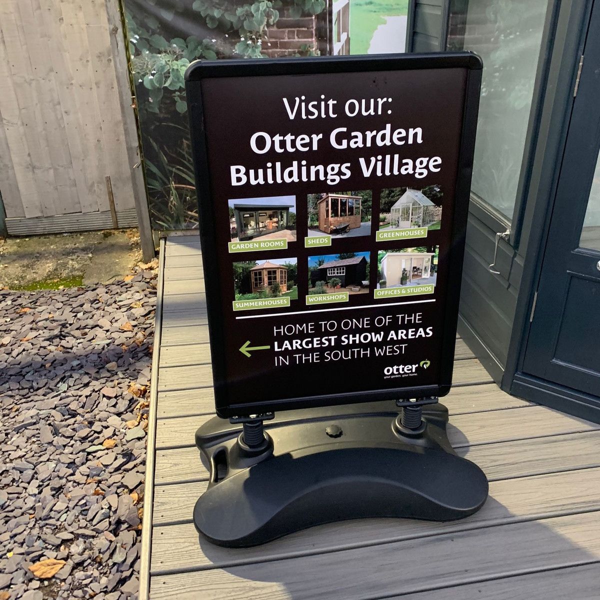 Entrance Spring Forecourt Pavemetn Sign With Printed Posters Double Sided - Black Hardware and Base.jpg