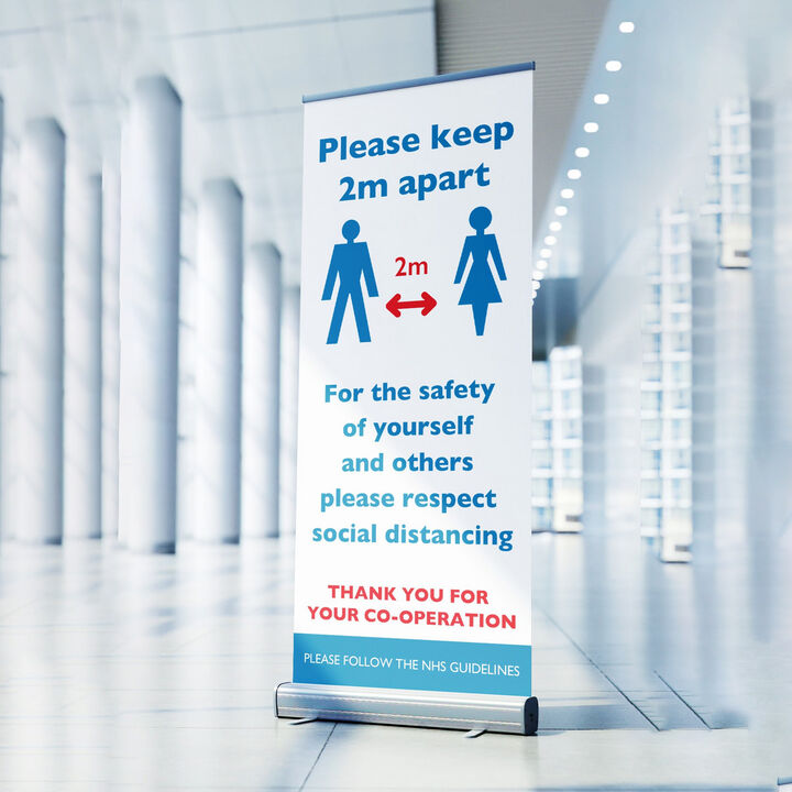 Coronavirus (COVID-19) Social Distancing Pull-Up Roller Banner Stand