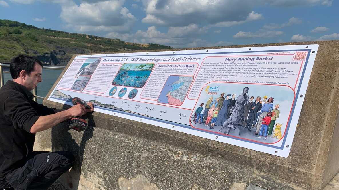 Outdoor Interpretation Panel for Mary Anning Rocks in Lyme Regis