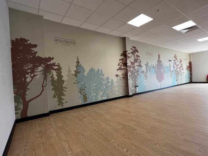 Custom Printed School Dining Area Wallpaper for Holyrood Academy Custom Printed School Dining Area Wallpaper for Holyrood Academy
