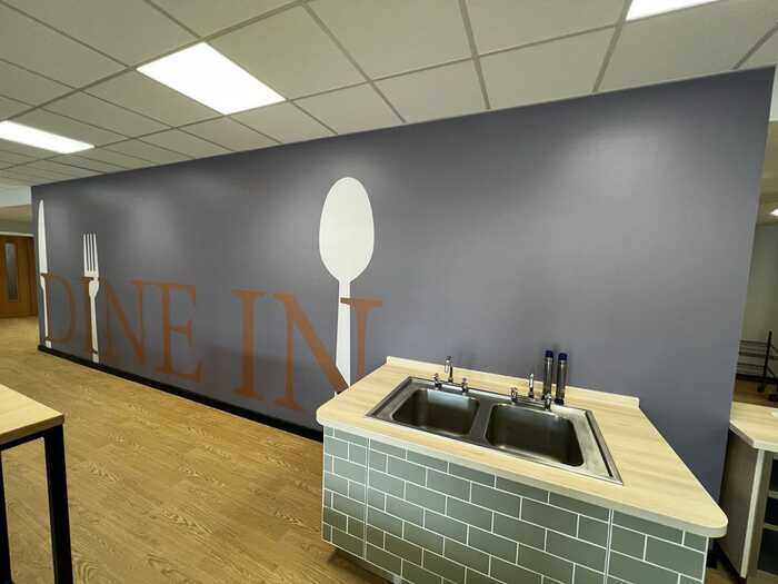 Custom Printed School Dining Area Wallpaper for Holyrood Academy Custom Printed School Dining Area Wallpaper for Holyrood Academy