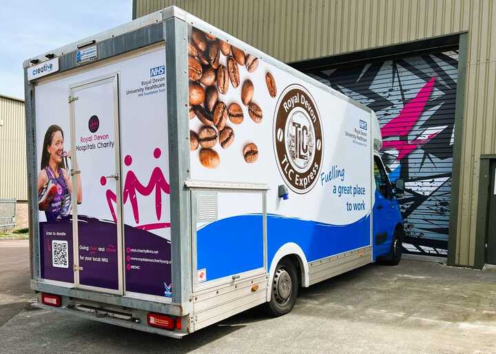 Completed Catering Van Wrap installation for Royal Devon University Healthcare - Rear View