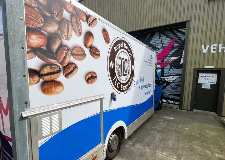 Completed Catering Van Wrap installation for Royal Devon University Healthcare - Rear View