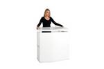 Lady adding Action counter top to the body panel of the promotional display counter..jpg