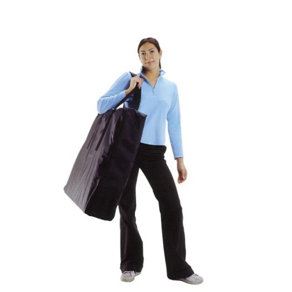 Lady holding carry bag including the Action promotional display counter parts..jpg