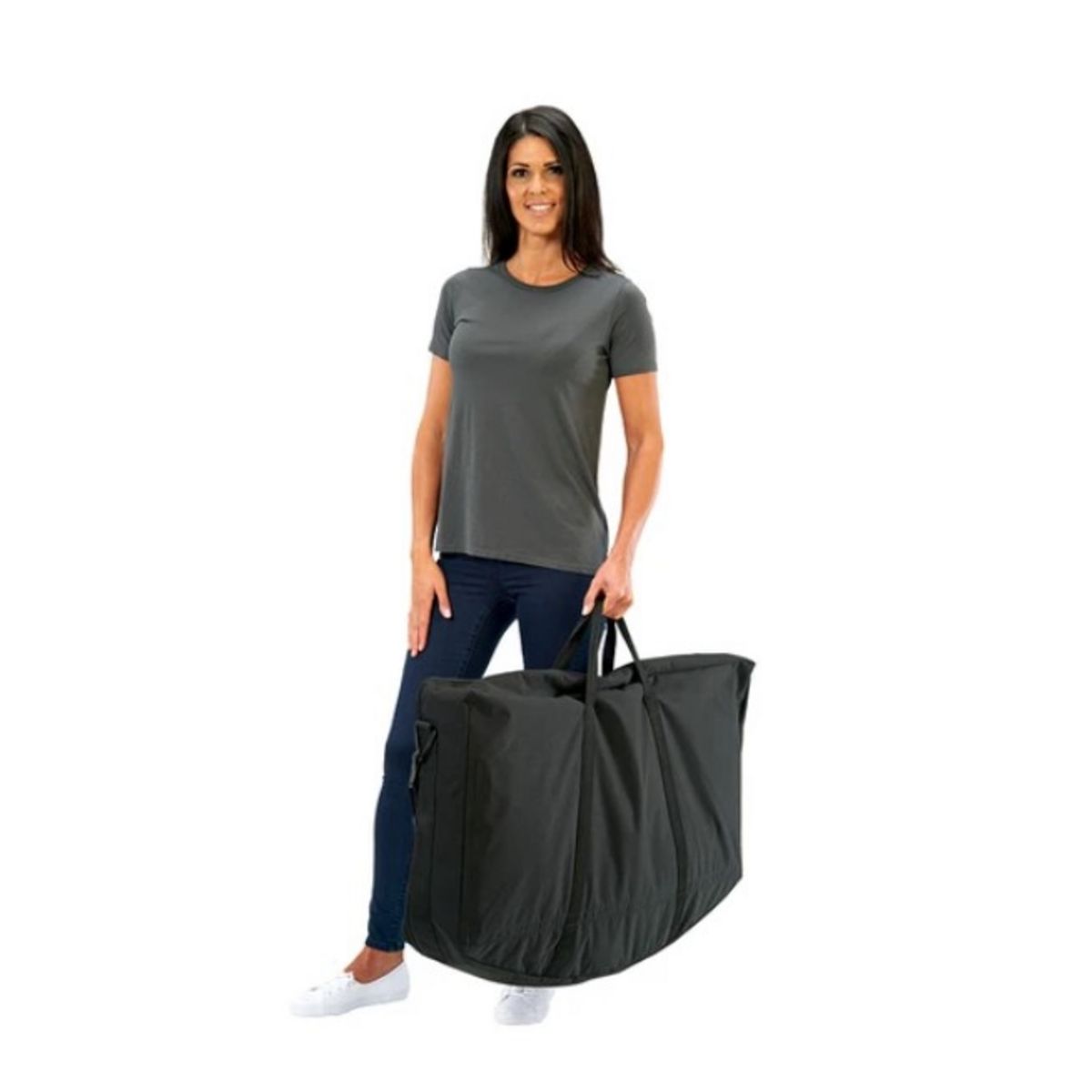 Lady holding carry bag including the Finesse2 promotional display counter parts..jpg