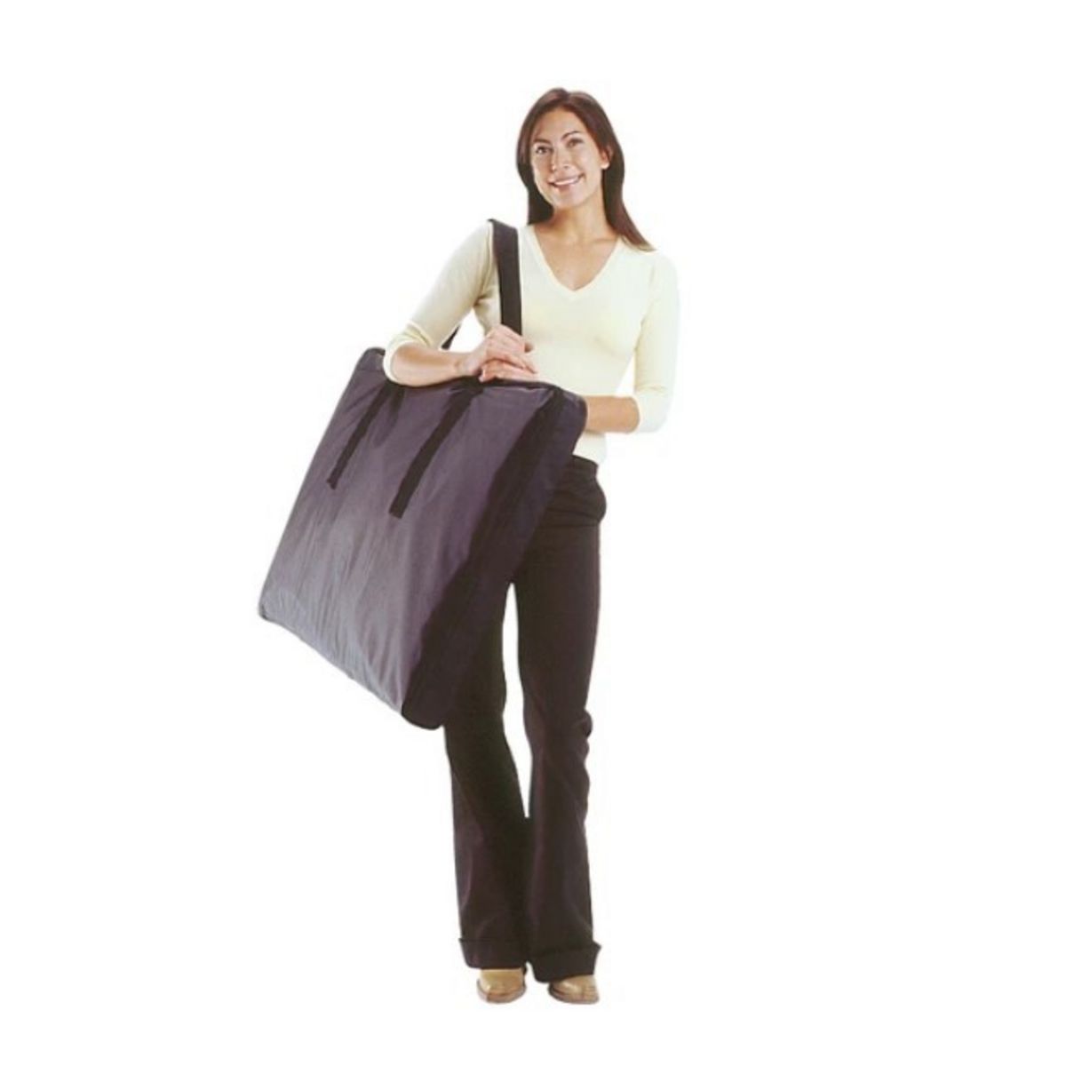 Lady holding carry bag including the Maxi 900 promotional display counter parts.jpg