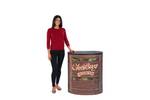 Lady standing next to a compelted Finesse2 promotional display counter with the black leatherette counter top.jpg