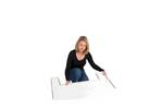 Lady starting to assemble the Action promotional display counter with the bottom..jpg