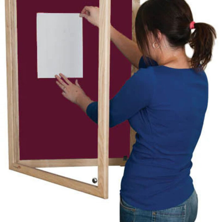 Lockable Wooden Framed Premium Felt Noticeboard - BURGUNDY.jpg