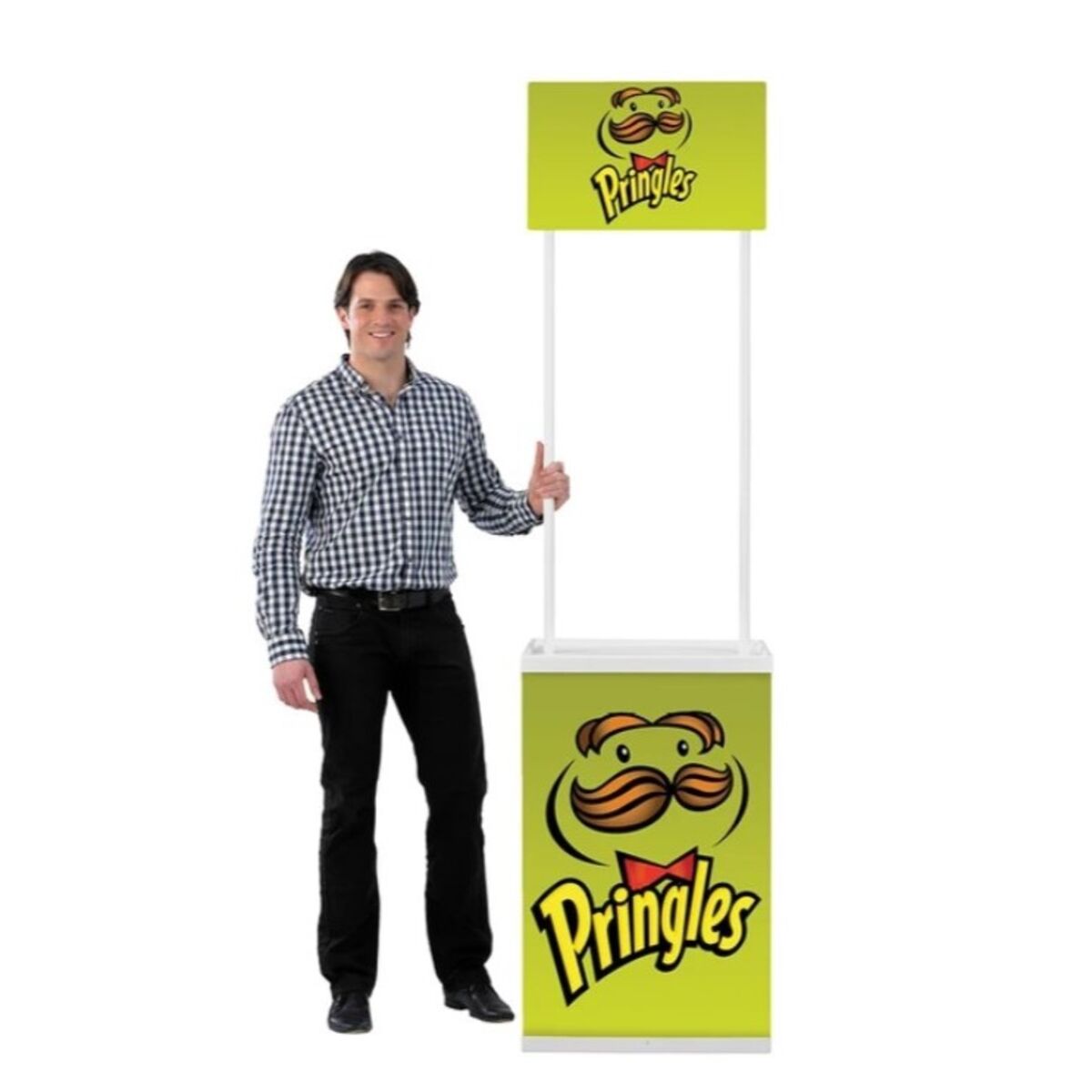 Man standing next to completed Maxi 900 promotional display counter.jpg