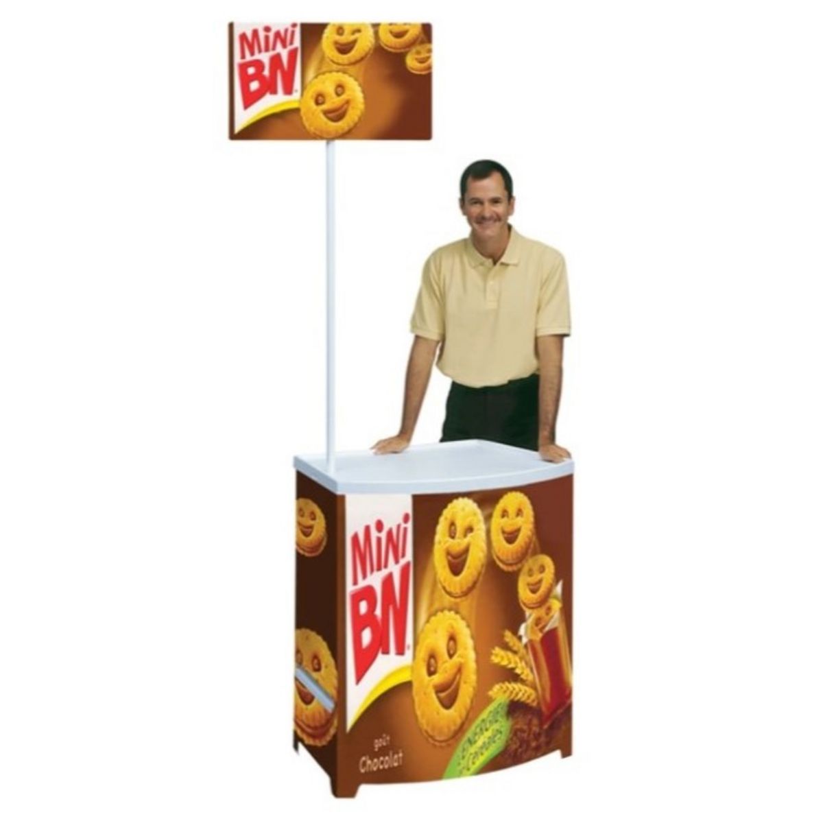 Man standing next to the completed Budget promotional display counter.1.jpg